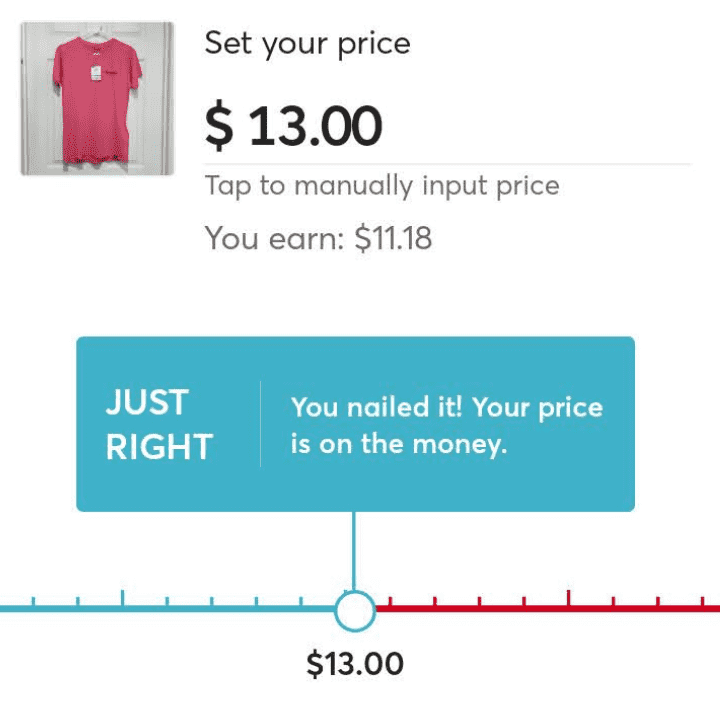 メルカリの価格おすすめ機能($55の新品パタゴニアTシャツに対し$13.00)