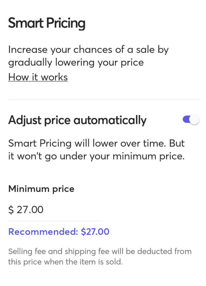 MercariのSmart pricing機能(デフォルトでオン)