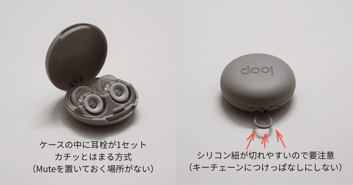 Loopのケースの外観と中身:シリコン紐が切れやすい/Muteを置いておく場所がない