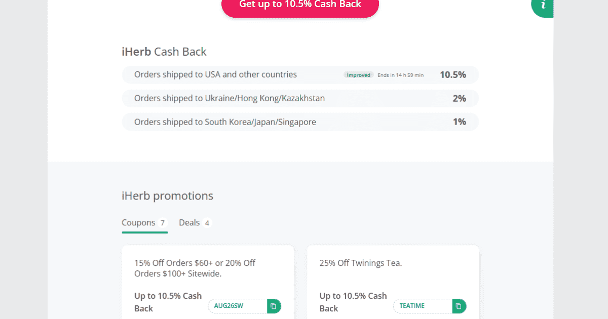 TopCashbackのショップページ（クーポン掲載）